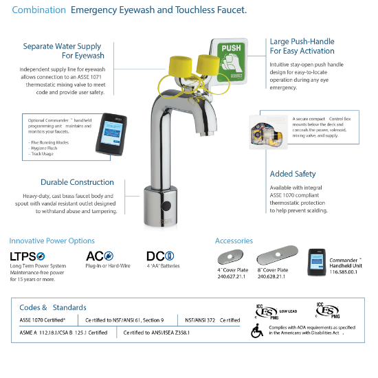 The 8453 Combination Emergency Eyewash and Touchless Gooseneck Faucet